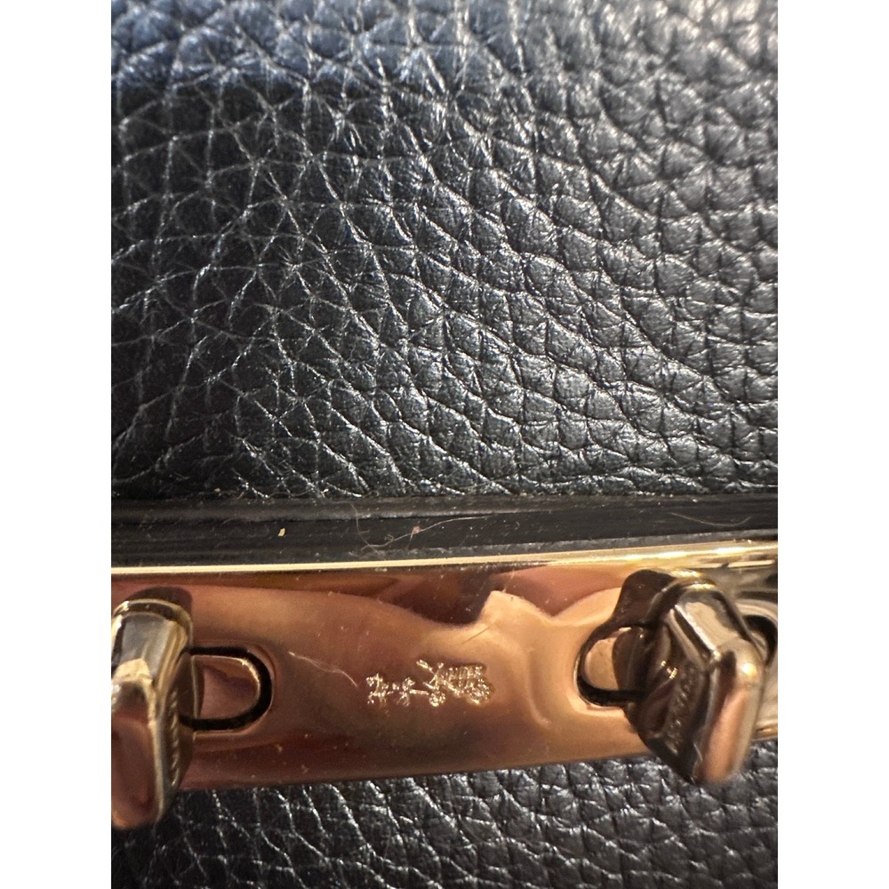 VINTAGE Coach Navy Leather Satchel Handbag Shoulder Bag Silver Tone Hardware‎ - Picture 5 of 10